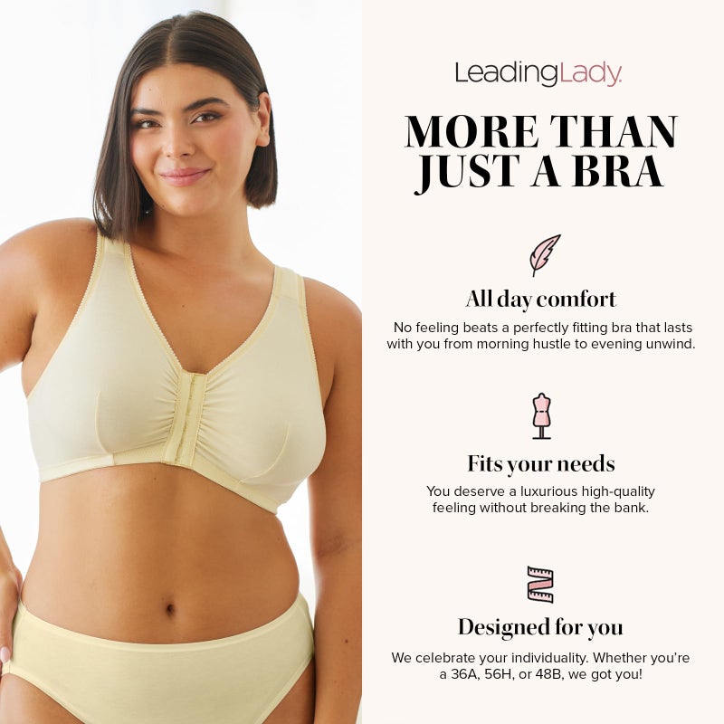 Leading Lady Women's Plus Size Bra Sleep Leisure Cotton, Ecru, 50 A/B - Image 3